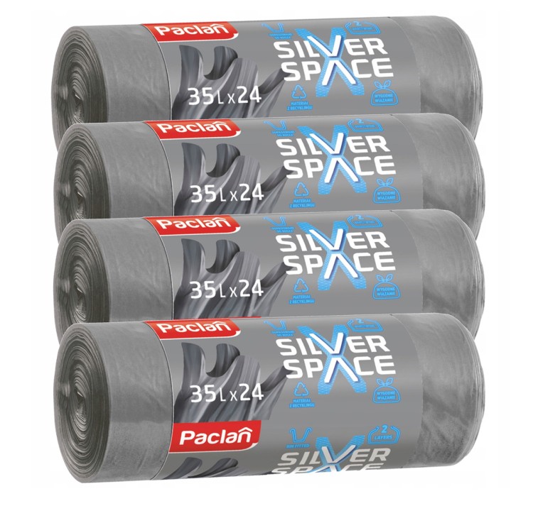 ZESTAW 4X Worki na Śmieci Mocne Wiązane 35L 24 sztuk Silver Space PACLAN
