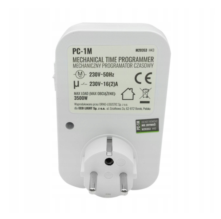 Programator Czasowy Mechaniczny Analogowy 24H 3500w 16a 230v 50Hz