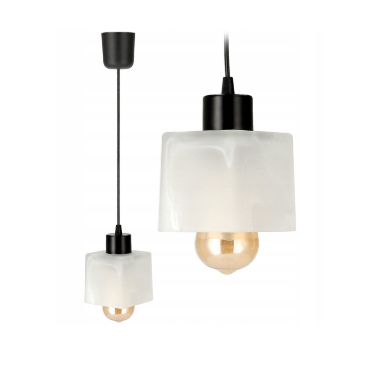 Lampa Wisząca LED Sufitowa Szklany Mleczny Klosz 1xE27 Regulowana Do Pokoju