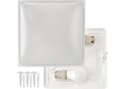 Lampa sufitowa LED 2xE27 kwadratowa biała + 2x żarówka E27 10W neutralna biała