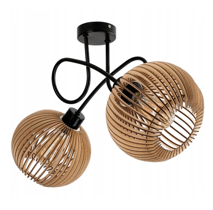 Lampa Sufitowa LOFT ZAWIJANA 2XE27 DREWNIANA