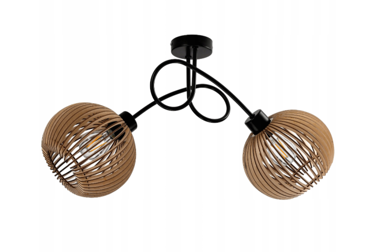 Lampa Sufitowa LOFT ZAWIJANA 2XE27 DREWNIANA