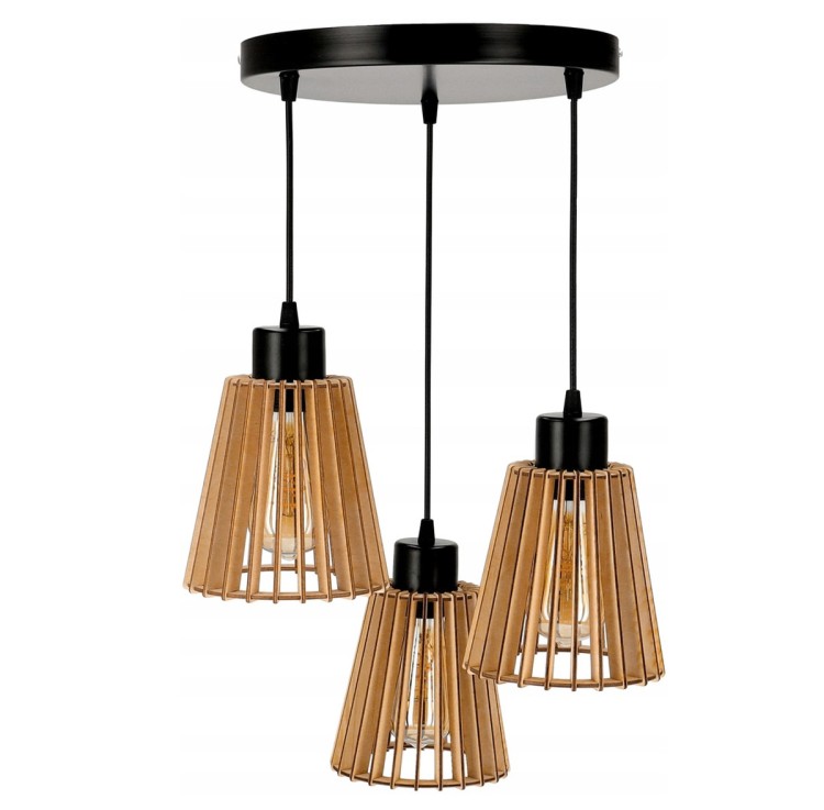 Lampa Sufitowa Wisząca Drewniana Kinkiet 3xE27 Metalowa Do Salonu Pokoju