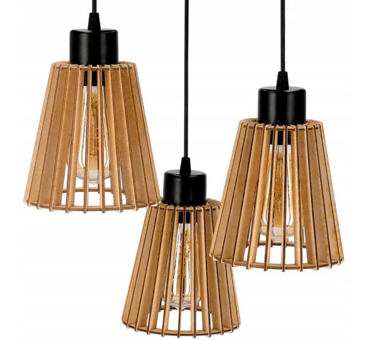 Lampa Sufitowa Wisząca Drewniana Kinkiet 3xE27 Metalowa Do Salonu Pokoju