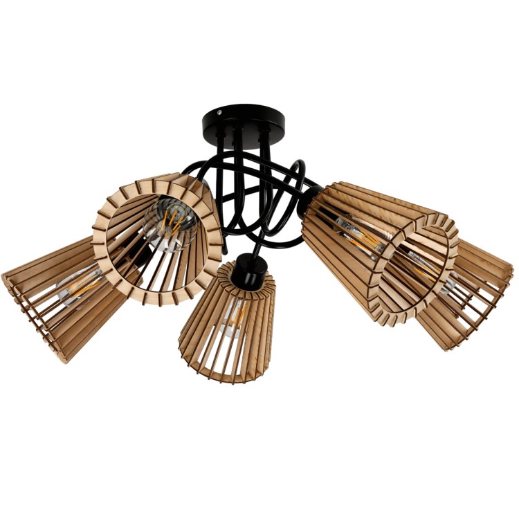 LAMPA SUFITOWA LED LOFT 5XE27 DREWNIANY Stożek