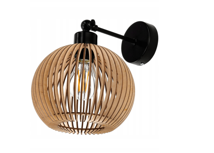 Lampa Sufitowa Kinkiet LED Drewniana Kula E27