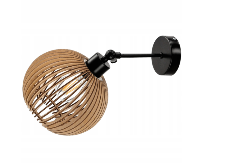 Lampa Sufitowa Kinkiet LED Drewniana Kula E27