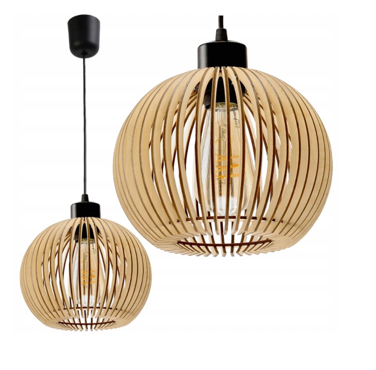 Lampa Sufitowa Wisząca Drewniana 1xE27 KULA Luca Wysoka Jakość Wykonania