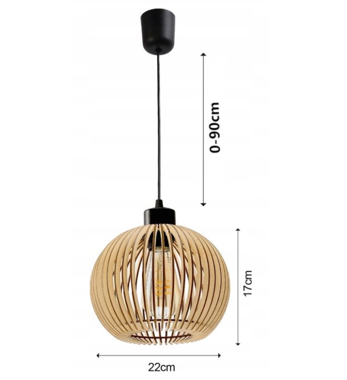 Lampa Sufitowa Wisząca Drewniana 1xE27 KULA Luca Wysoka Jakość Wykonania
