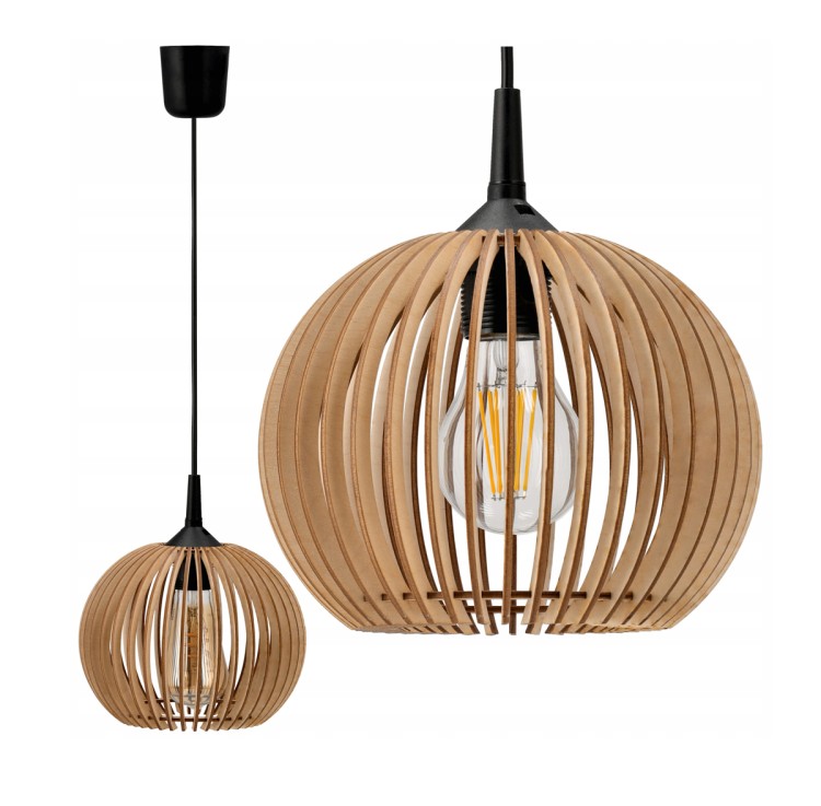 LAMPA WISZĄCA LED SUFITOWA DREWNIANA 1xE27 + ZACZEP Ułatwiający Montaż