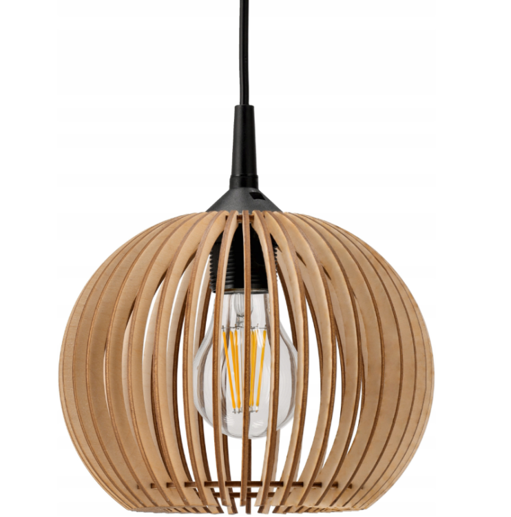 LAMPA WISZĄCA LED SUFITOWA DREWNIANA 1xE27 + ZACZEP Ułatwiający Montaż
