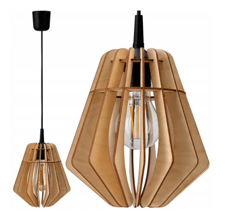 LAMPA ŻYRANDOL WISZĄCA SUFITOWA DREWNIANA LED Regulowana Wysoka Jakość E27