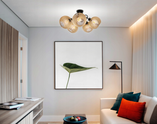 Lampa Sufitowa Drewniana LED Wisząca 5xE27 Do Pokoju Piękna I Rozłożysta