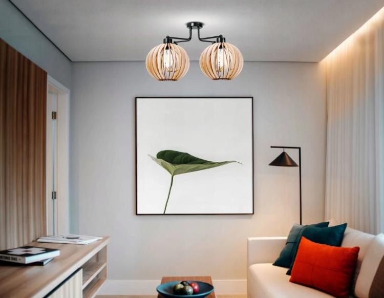 Lampa wisząca DRON 4xE27 - DREWNIANA KULA