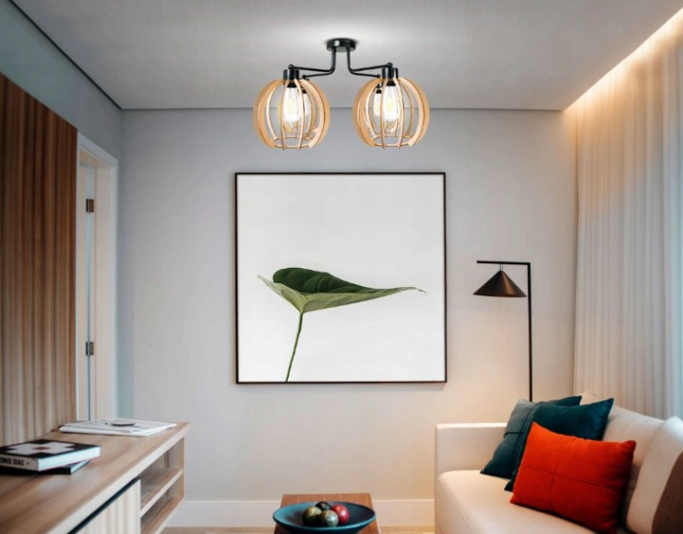 Lampa wisząca DRON 4xE27 - DREWNIANA KULA 2