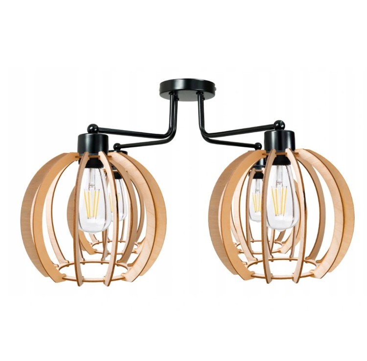 Lampa wisząca DRON 4xE27 - DREWNIANA KULA 2
