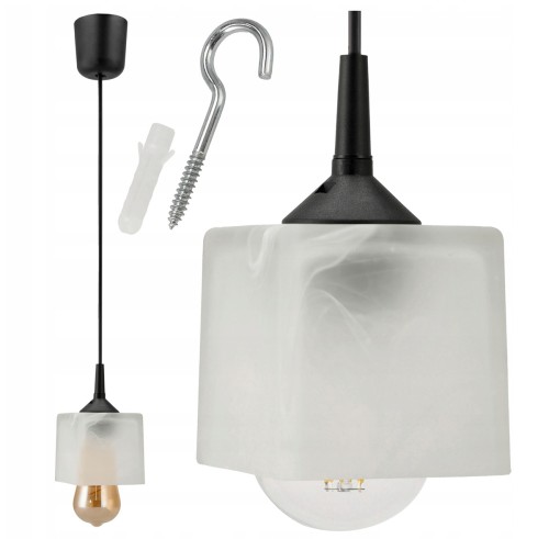 LAMPA WISZĄCA SUFITOWA ŻYRANDOL 100cm 1xE27 KLOSZ Szklany Kostka Biała