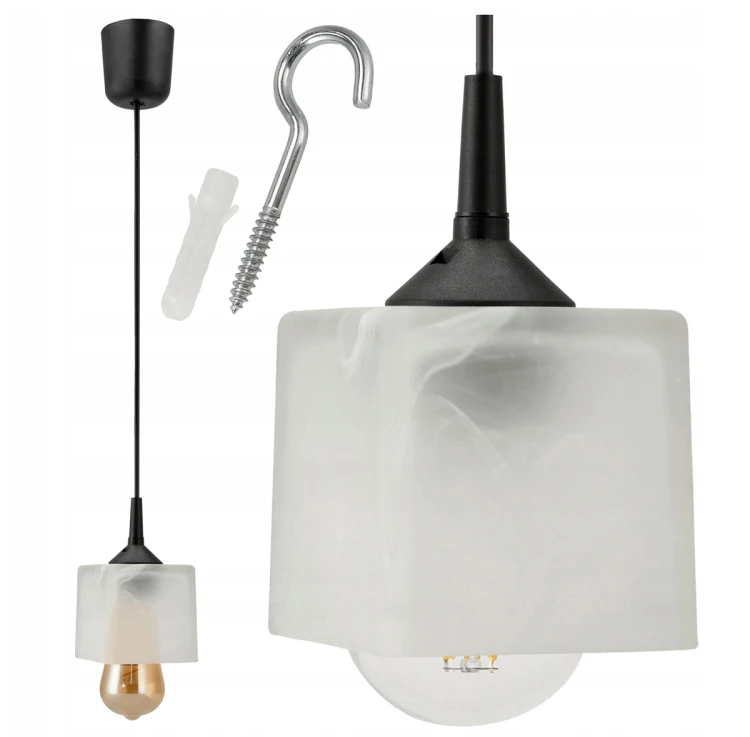 LAMPA WISZĄCA SUFITOWA ŻYRANDOL 100cm 1xE27 KLOSZ Szklany Kostka Biała