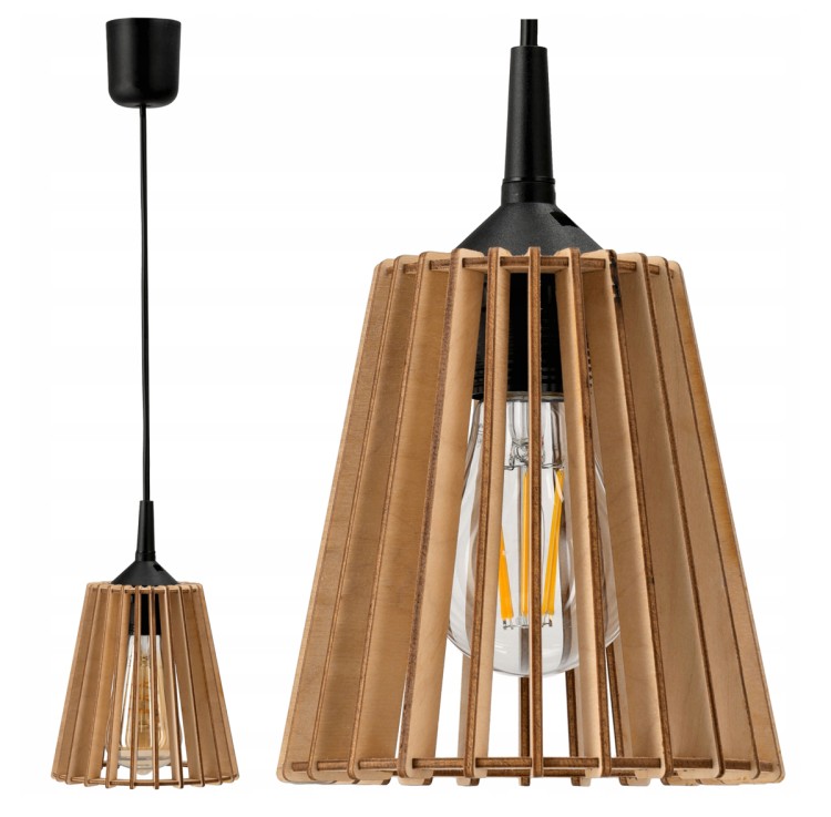 LAMPA WISZĄCA SUFITOWA DREWNIANA LED Z Długim Regulowanym Kablem + ZACZEP