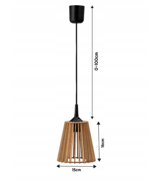 LAMPA WISZĄCA SUFITOWA DREWNIANA LED Z Długim Regulowanym Kablem + ZACZEP