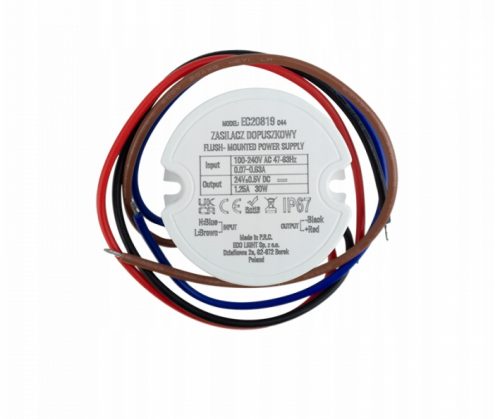 Zasilacz LED Do Puszki 30W Wodoodporny IP67 2.5A Transformator Dopuszkowy
