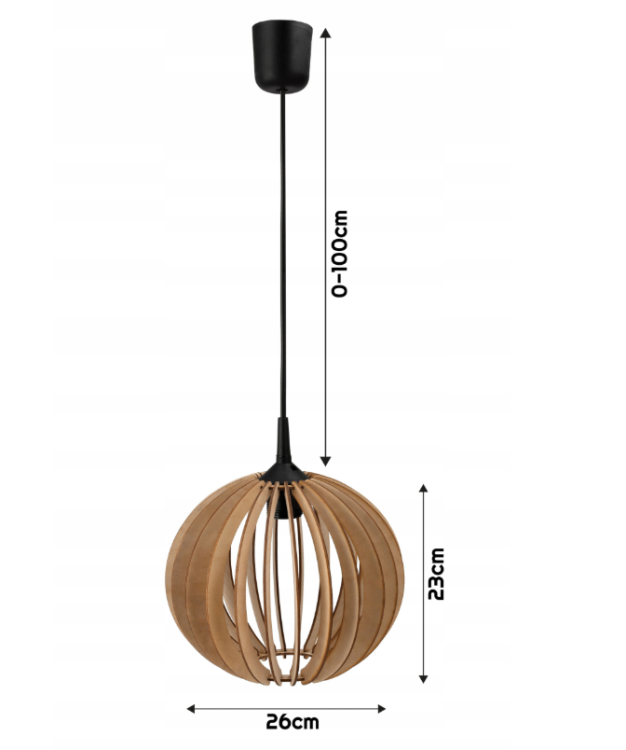 LAMPA WISZĄCA SUFITOWA ŻYRANDOL LED E27 REGULOWANA 0-100cm DREWNIANY KLOSZ