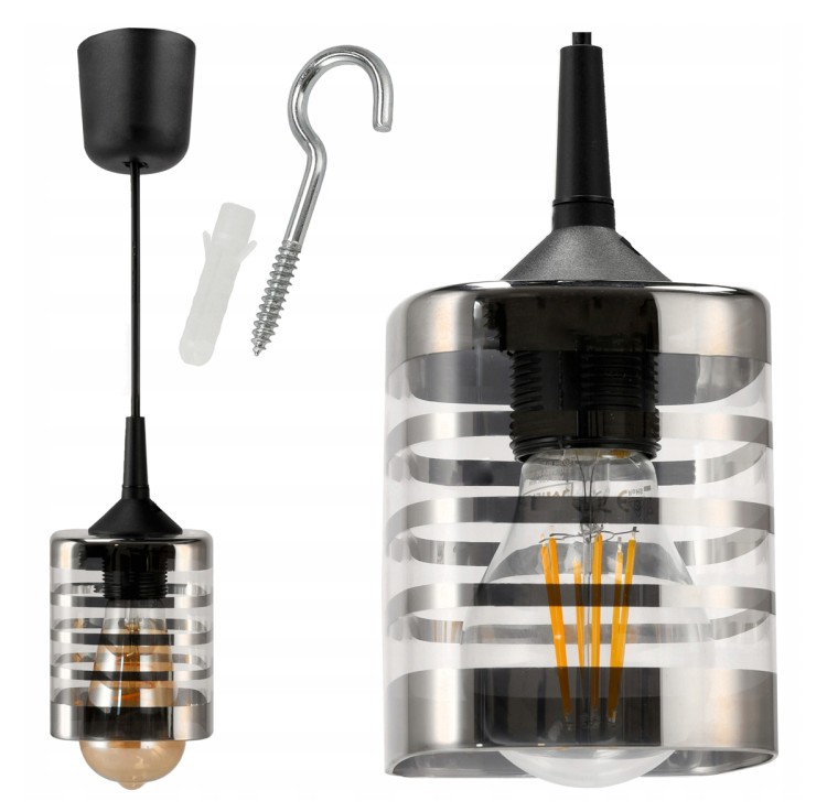 LAMPA WISZĄCA SUFITOWA ŻYRANDOL LED E27 REGULOWANA 0-100cm SZKLANY KLOSZ