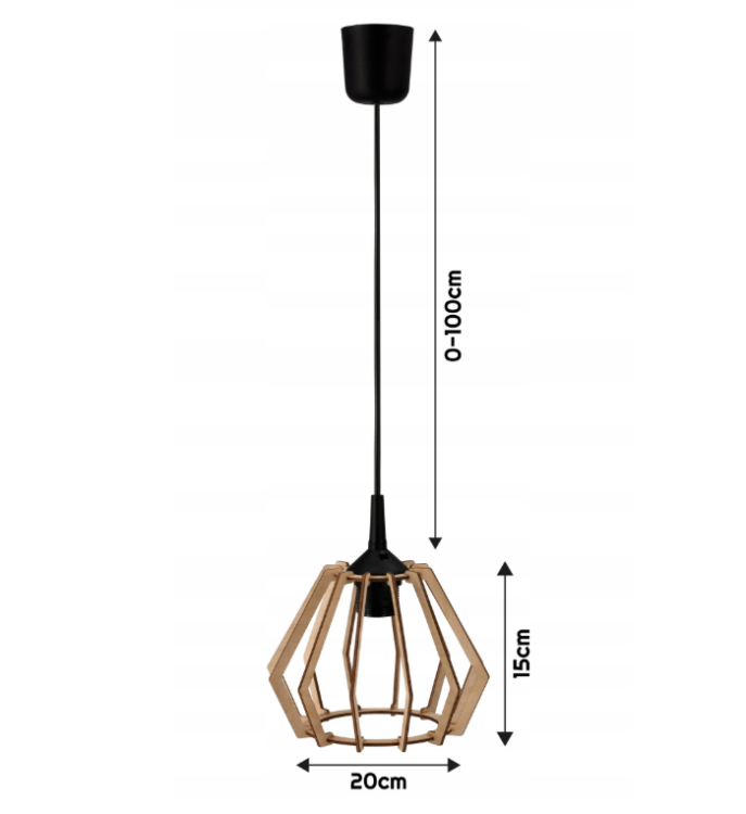 LAMPA SUFITOWA LED WISZĄCA DREWNIANA Z ZACZEPEM + Długi Regulowany Kabel