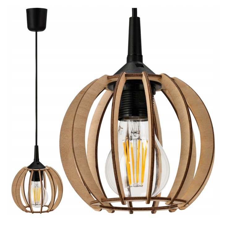 LAMPA SUFITOWA WISZĄCA DREWNIANA LED E27 + ZACZEP + Możliwa Regulacja