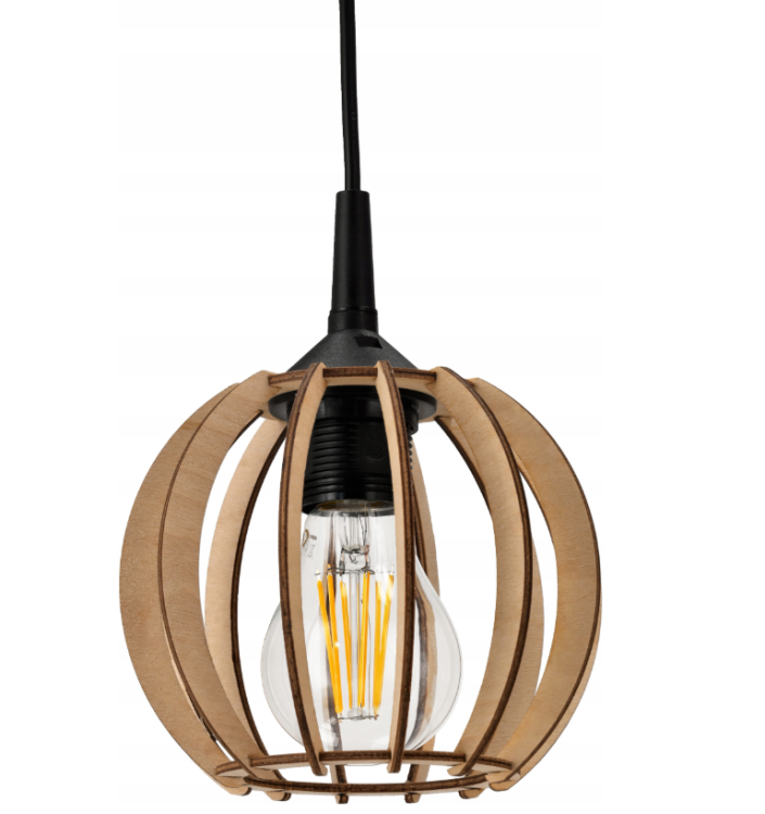 LAMPA SUFITOWA WISZĄCA DREWNIANA LED E27 + ZACZEP + Możliwa Regulacja