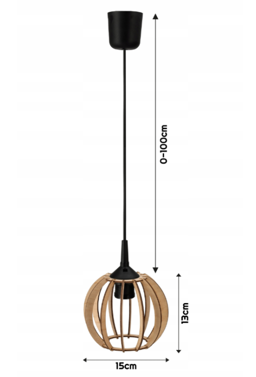 LAMPA SUFITOWA WISZĄCA DREWNIANA LED E27 + ZACZEP + Możliwa Regulacja