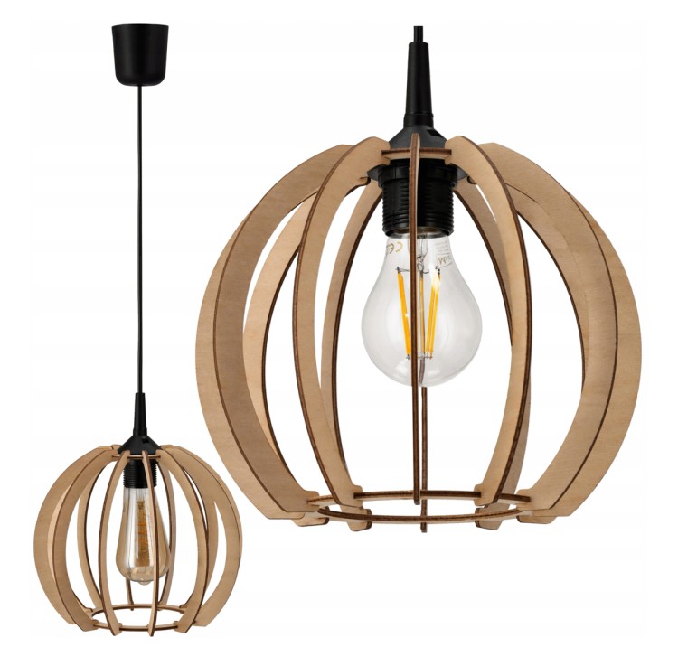 LAMPA WISZĄCA DREWNIANA SUFITOWA 1xE27 LED + ZACZEP Wysoka Jakość