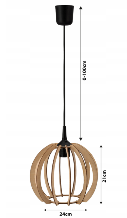 LAMPA WISZĄCA DREWNIANA SUFITOWA 1xE27 LED + ZACZEP Wysoka Jakość