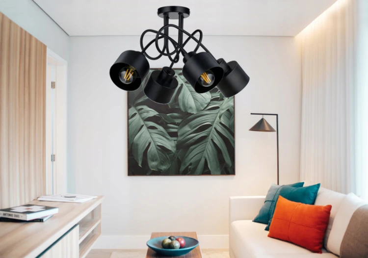 LAMPA WISZĄCA SUFITOWA LOFT 4x KUBEK CZARNY