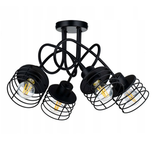 LAMPA WISZĄCA SUFITOWA LOFT 4x CZARNA SPRĘŻYNA