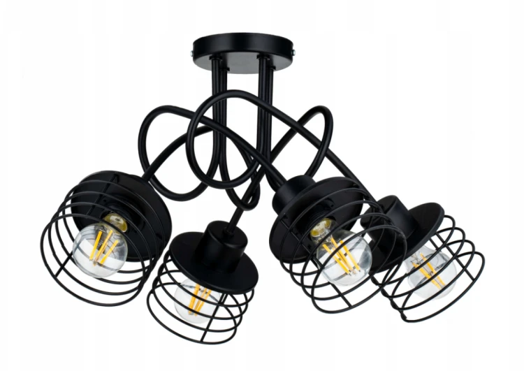 LAMPA WISZĄCA SUFITOWA LOFT 4x CZARNA SPRĘŻYNA