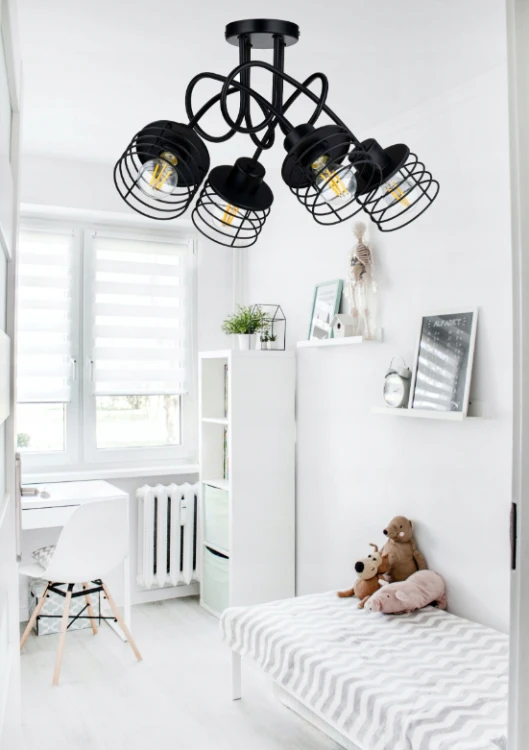 LAMPA WISZĄCA SUFITOWA LOFT 4x CZARNA SPRĘŻYNA