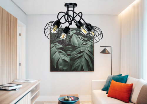 LAMPA WISZĄCA SUFITOWA LOFT 4x KULA DRUCIANA