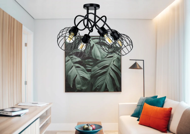 LAMPA WISZĄCA SUFITOWA LOFT 4x KULA DRUCIANA