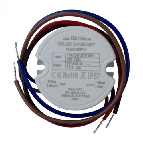 Zasilacz Do LED Dopuszkowy 24V 45W IP67 Do Puszki FI60 50x22 1.87A