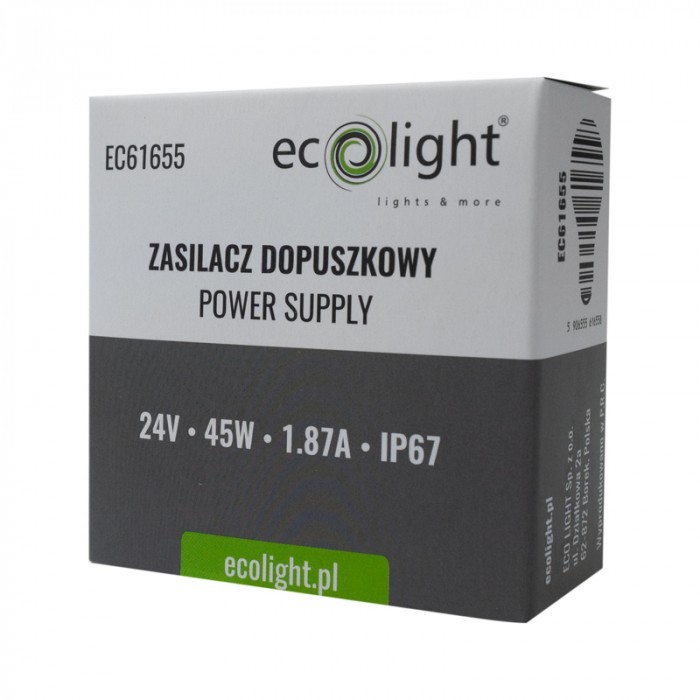Zasilacz Do LED Dopuszkowy 24V 45W IP67 Do Puszki FI60 50x22 1.87A