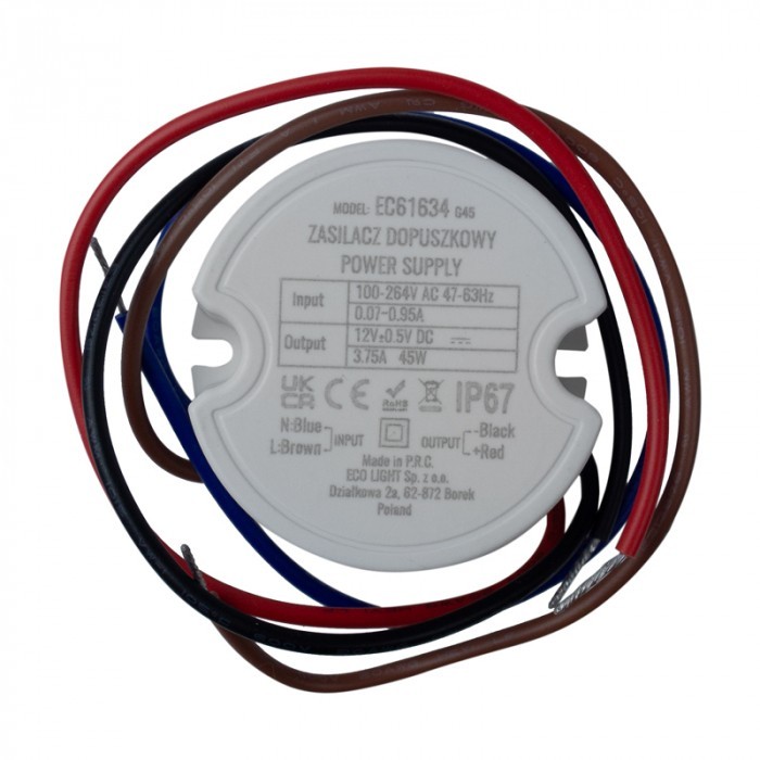 Zasilacz LED Do Puszki 12V 45W IP67