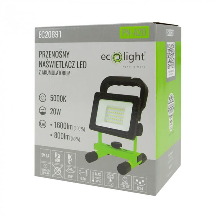 Naświetlacz LED Halogen Przenośny Akumulator Warsztat 20W Kabel USB-C