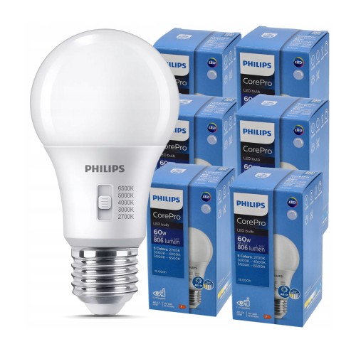6X Żarówka LED Ściemnialna E27 8W = 60W 806lm 5CCT CorePro 2700K - 6500K