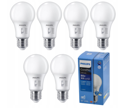6X Żarówka LED Ściemnialna E27 8W = 60W 806lm 5CCT CorePro 2700K - 6500K