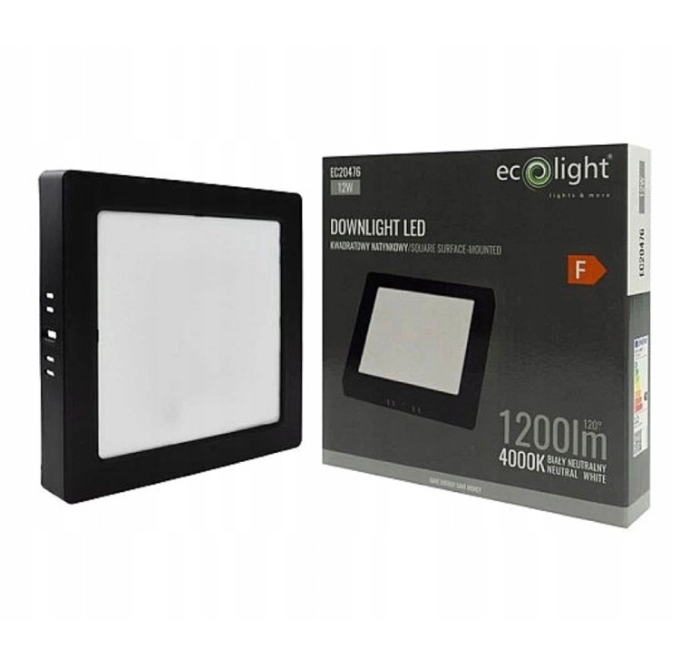 PANEL Plafon Sufitowy LED NATYNKOWY KWADRAT 12W 1200lm Nie mruga CZARNY