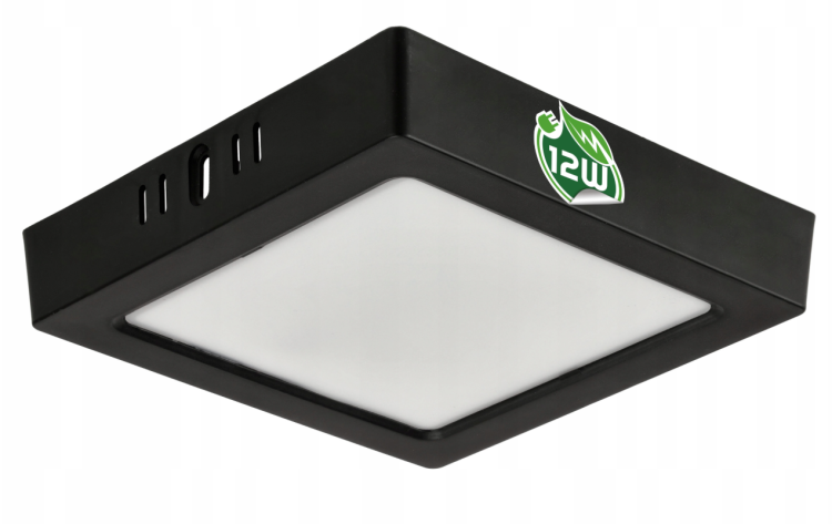 PANEL Plafon Sufitowy LED NATYNKOWY KWADRAT 12W 1200lm Nie mruga CZARNY