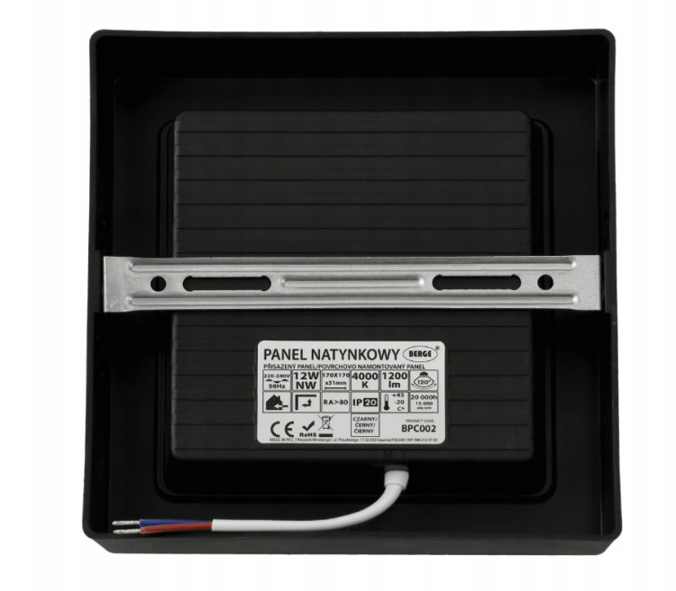 PANEL Plafon Sufitowy LED NATYNKOWY KWADRAT 12W 1200lm Nie mruga CZARNY