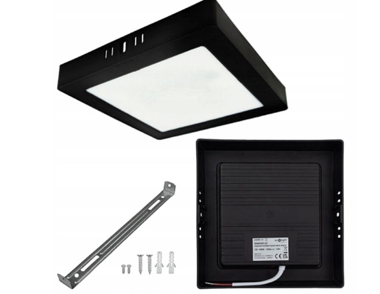 PANEL Plafon Sufitowy LED NATYNKOWY KWADRAT 12W 1200lm Nie mruga CZARNY