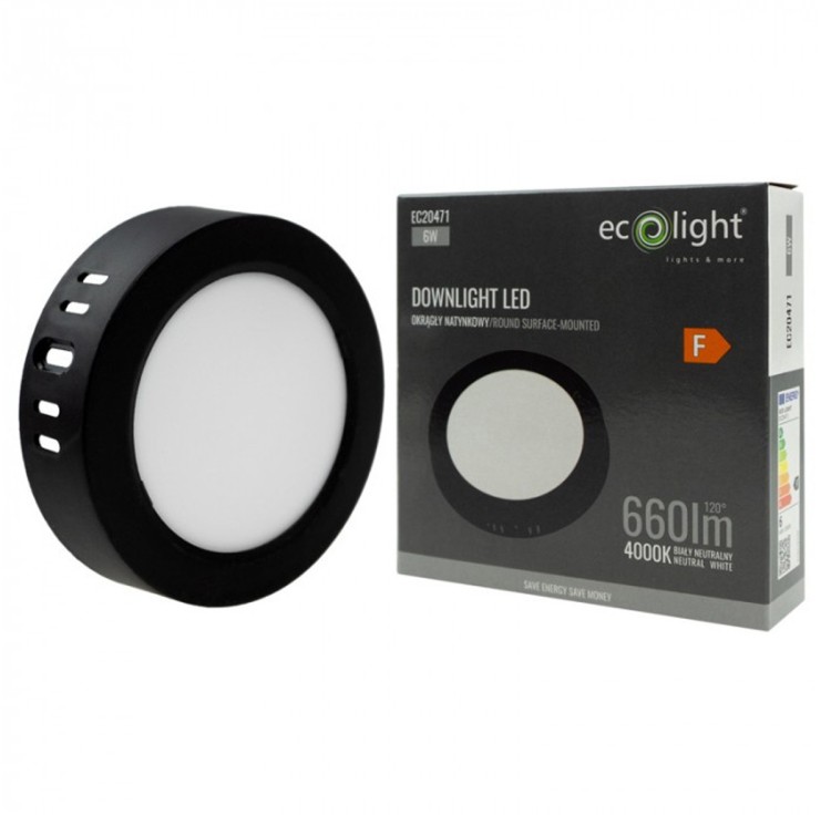 PANEL Plafon Sufitowy LED NATYNKOWY Okrąg 6W 660lm Nie mruga CZARNY 4000K